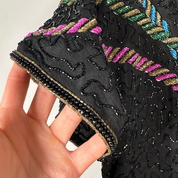 Vintage Marshall Fields Silk Beaded Blouse Women's Medium - Picture 9 of 12